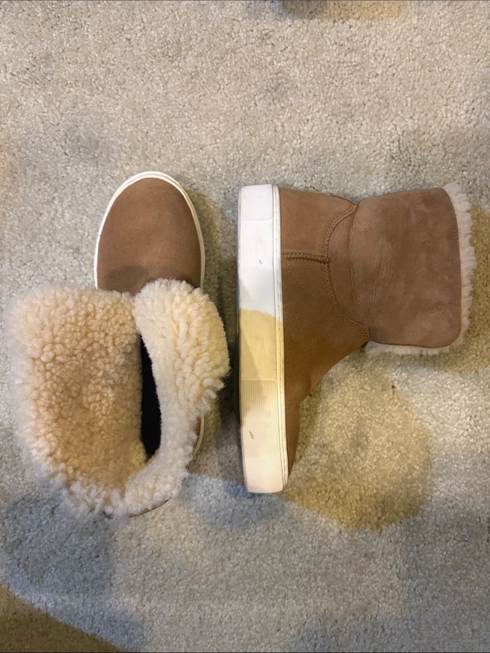 UGG Tan Suede Shearling Cuff Slip-On Sneakers-Size 5.5